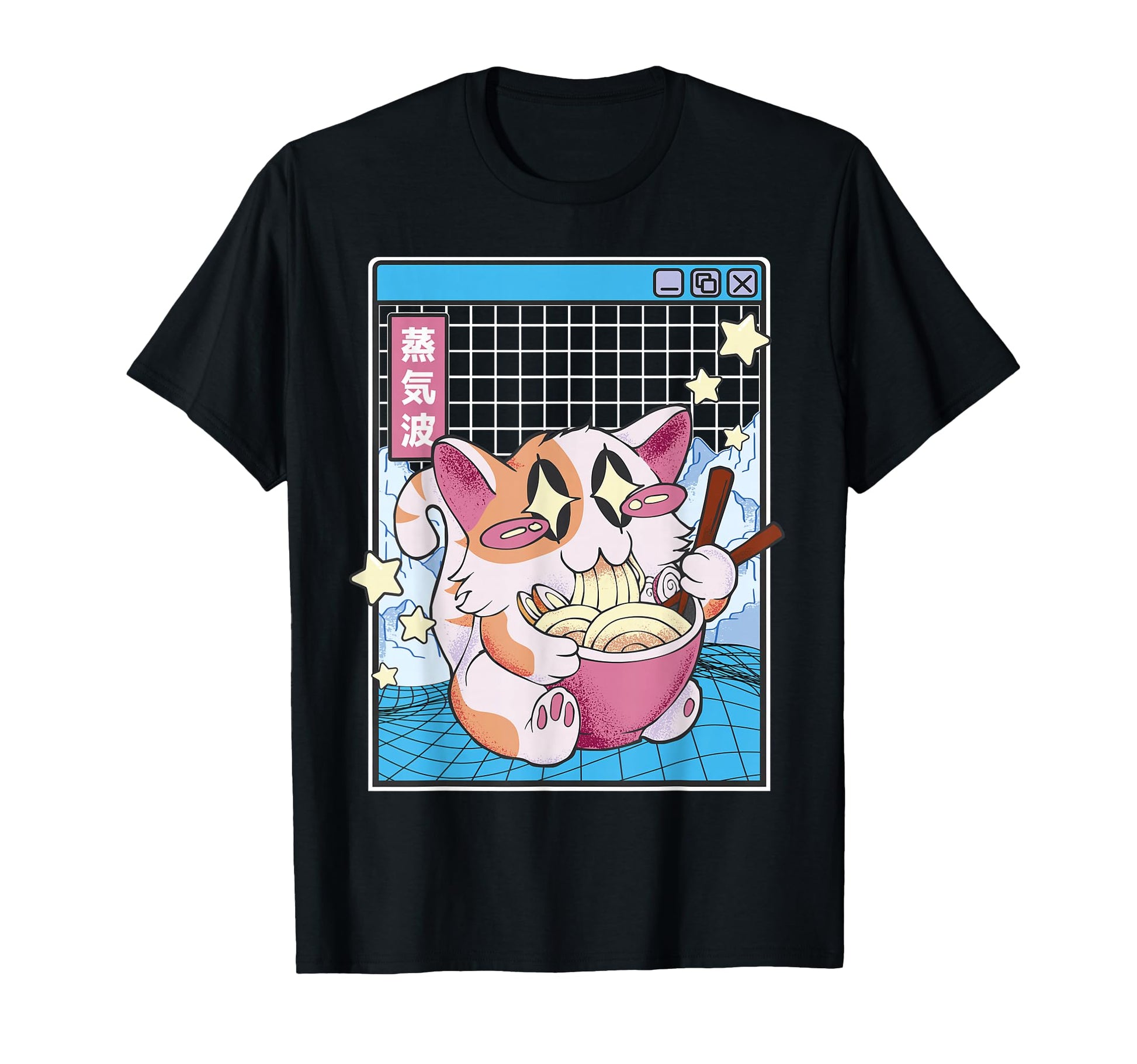 Cat Ramen Noodles Kawaii Vaporwave T-Shirt - Trendy Graphic for Adults - T-Shirt, Sweatshirt, Hoodie