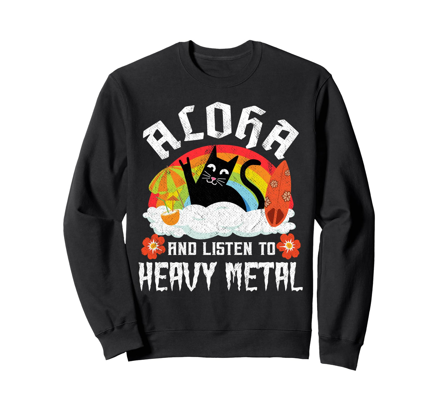Hawaiian Cat Rainbow Aloha And Listen Sweatshirt - Minimalist Print Unisex - T-Shirt, Sweatshirt, Hoodie