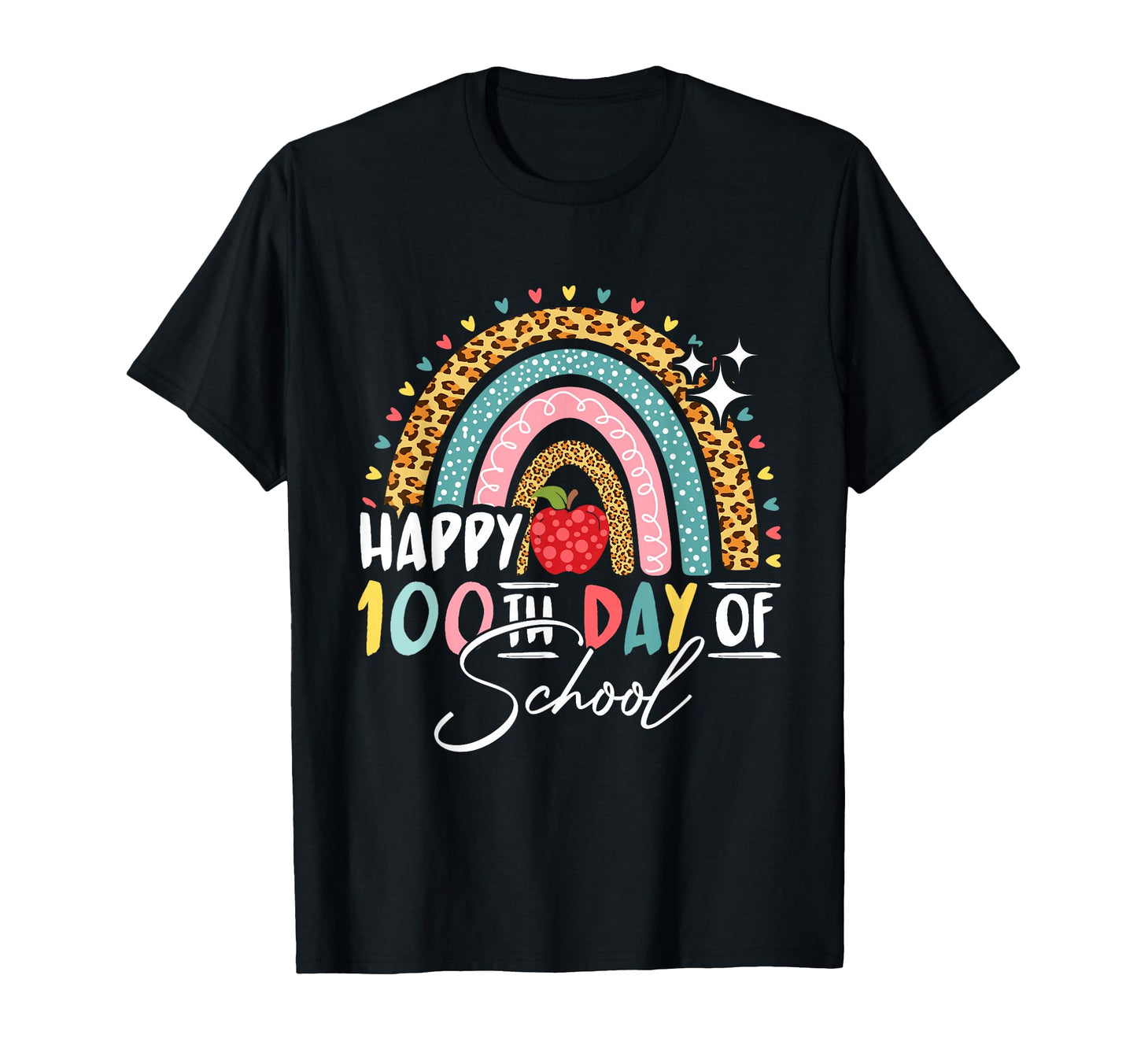 Happy 100Th Day School Leopard Rainbow T-Shirt - Graphic Print for Adults - T-Shirt, Sweatshirt, Hoodie