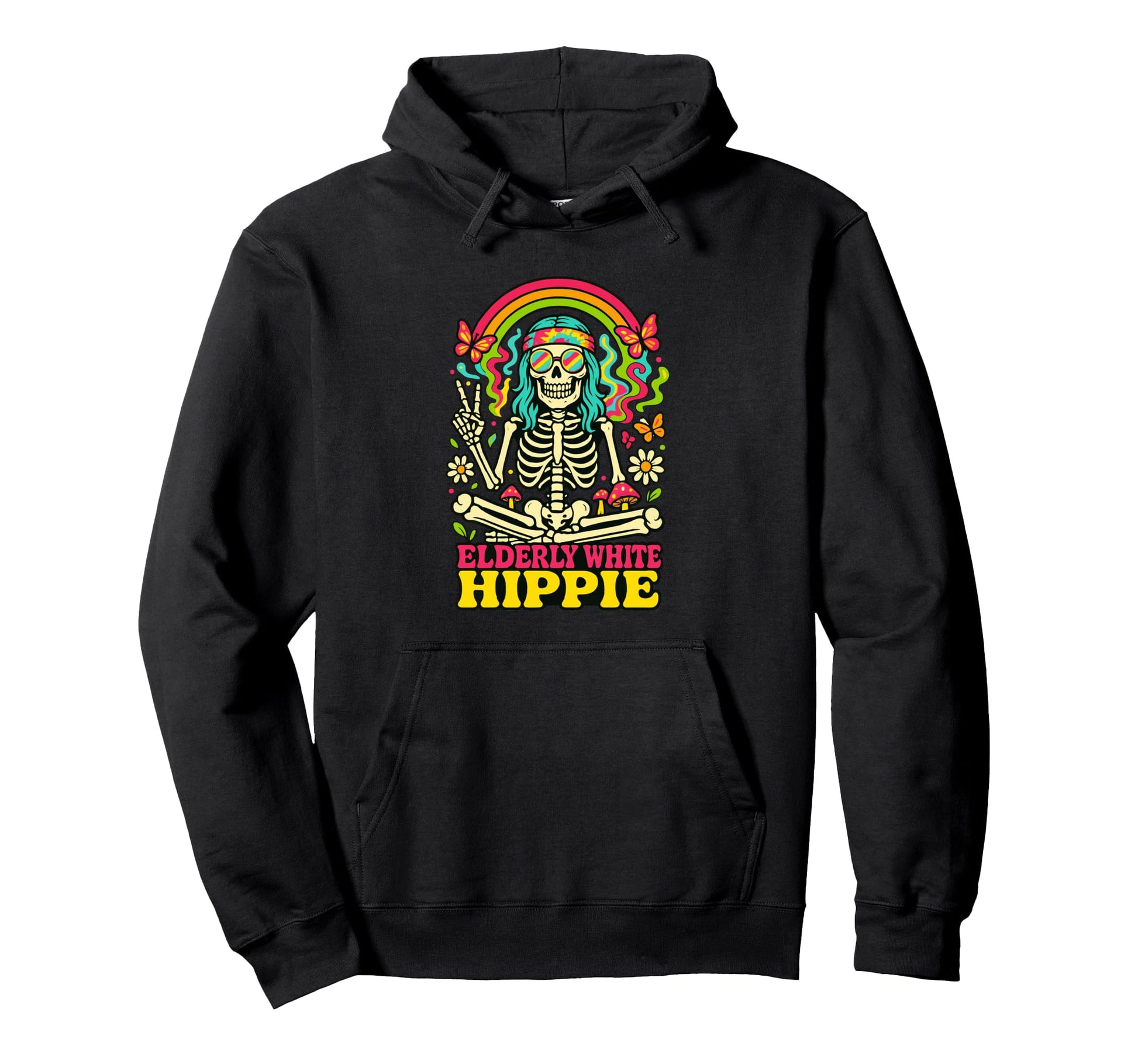 Elderly White Hippie Skeleton Rainbow Hoodie - Streetwear Style Men Women - T-Shirt, Sweatshirt, Hoodie