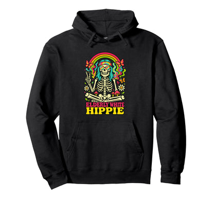Elderly White Hippie Skeleton Rainbow Hoodie - Streetwear Style Men Women - T-Shirt, Sweatshirt, Hoodie