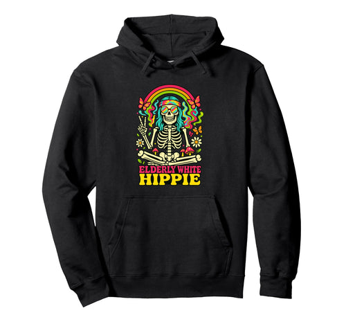 Elderly White Hippie Skeleton Rainbow Hoodie - Streetwear Style Men Women - T-Shirt, Sweatshirt, Hoodie