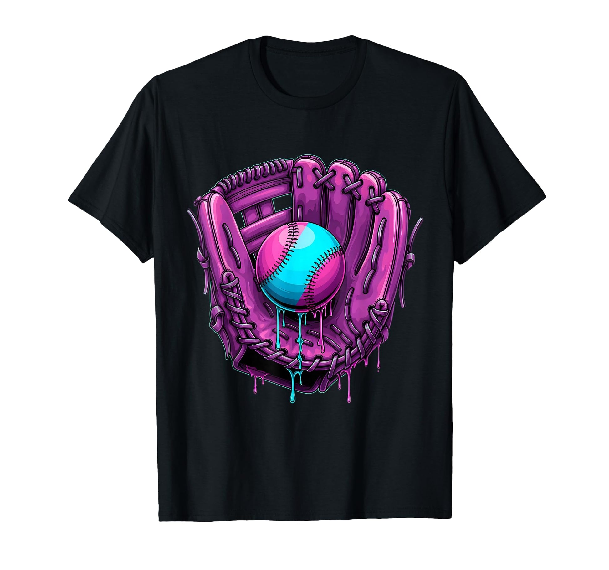 Dripping Baseball Glove Vaporwave T-Shirt - Fun Novelty Design Men Women - T-Shirt, Sweatshirt, Hoodie