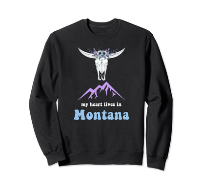 My Heart Lives Montana Boho Travel Sweatshirt - Custom Art Print Unisex - T-Shirt, Sweatshirt, Hoodie