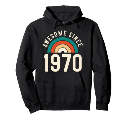 Awesome Since 1970 Rainbow 52Nd Hoodie - Novelty Apparel for Adults - T-Shirt, Sweatshirt, Hoodie