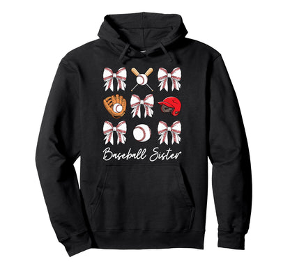 Baseball Sister Coquette Bow Sport Lover Hoodie - Graphic Print Men Women - T-Shirt, Sweatshirt, Hoodie
