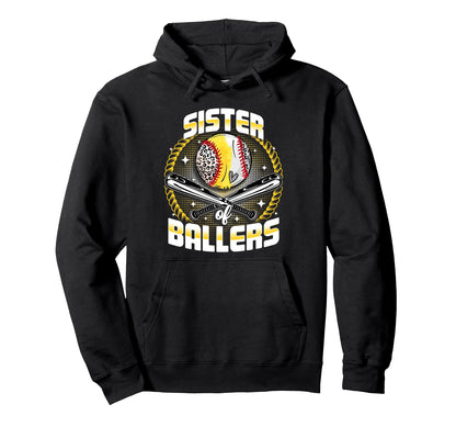 Baseball Softball Sister Ballers Hoodie - Aesthetic Graphic for Adults - T-Shirt, Sweatshirt, Hoodie