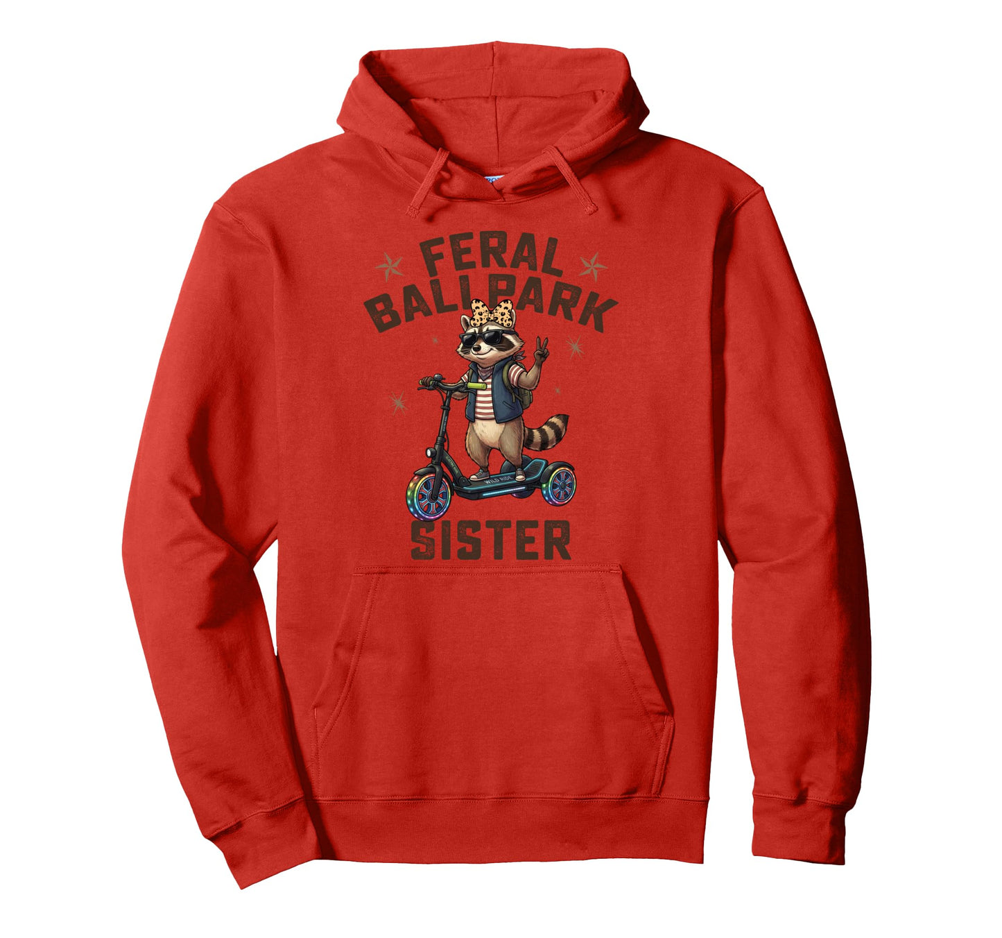 Raccoon And Scooter Feral Ballpark Hoodie - Minimalist Print for Adults - T-Shirt, Sweatshirt, Hoodie