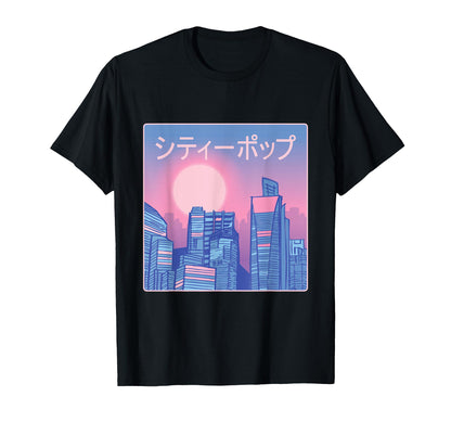 City Skyline Sunset Japanese T-Shirt - Fun Novelty Design Unisex - T-Shirt, Sweatshirt, Hoodie