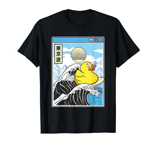 Happy Rubber Duck Surfing Kanagawa Wave T-Shirt - Unique Graphic Men Women - T-Shirt, Sweatshirt, Hoodie