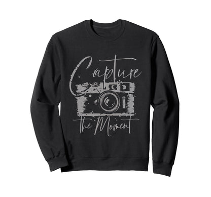 Capture Moment Photography Camera Sweatshirt - Unique Graphic for Adults - T-Shirt, Sweatshirt, Hoodie