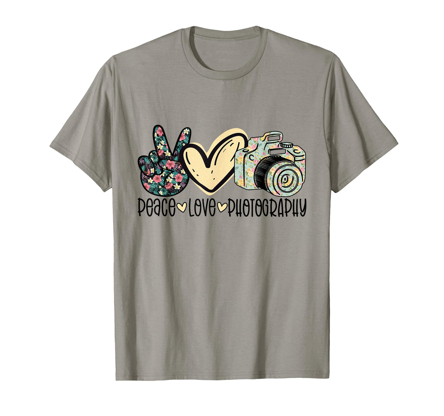 Peace Love Photography Funny Hippie Camera T-Shirt - Graphic Print Unisex - T-Shirt, Sweatshirt, Hoodie
