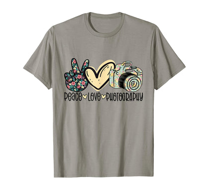 Peace Love Photography Funny Hippie Camera T-Shirt - Graphic Print Unisex - T-Shirt, Sweatshirt, Hoodie