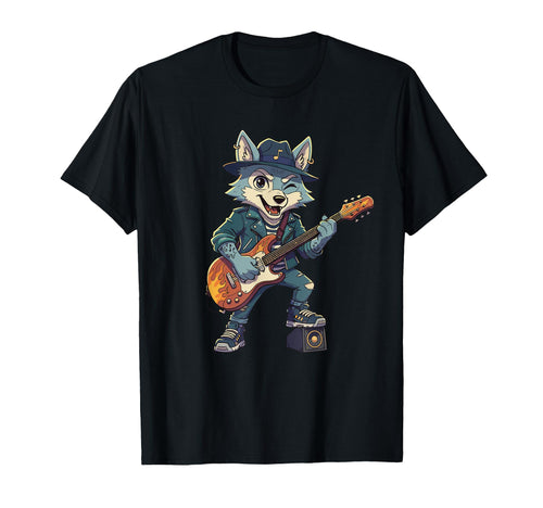 Punk Rocker Husky Playing Guitar T-Shirt - Casual Everyday Wear Men Women - T-Shirt, Sweatshirt, Hoodie