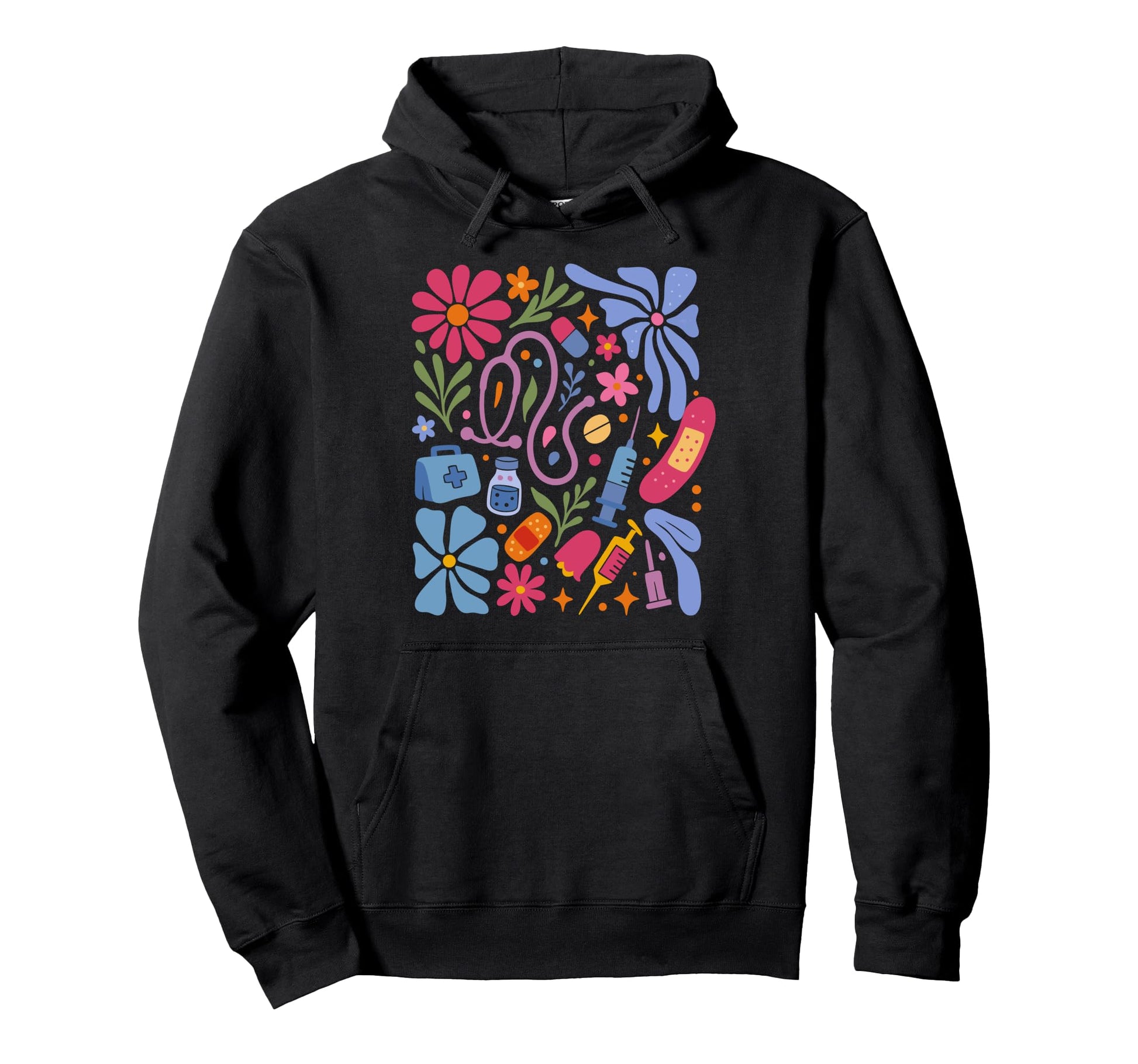 Boho Floral Nurse Doctor Stethoscope Rn Hoodie - Novelty Apparel Men Women - T-Shirt, Sweatshirt, Hoodie