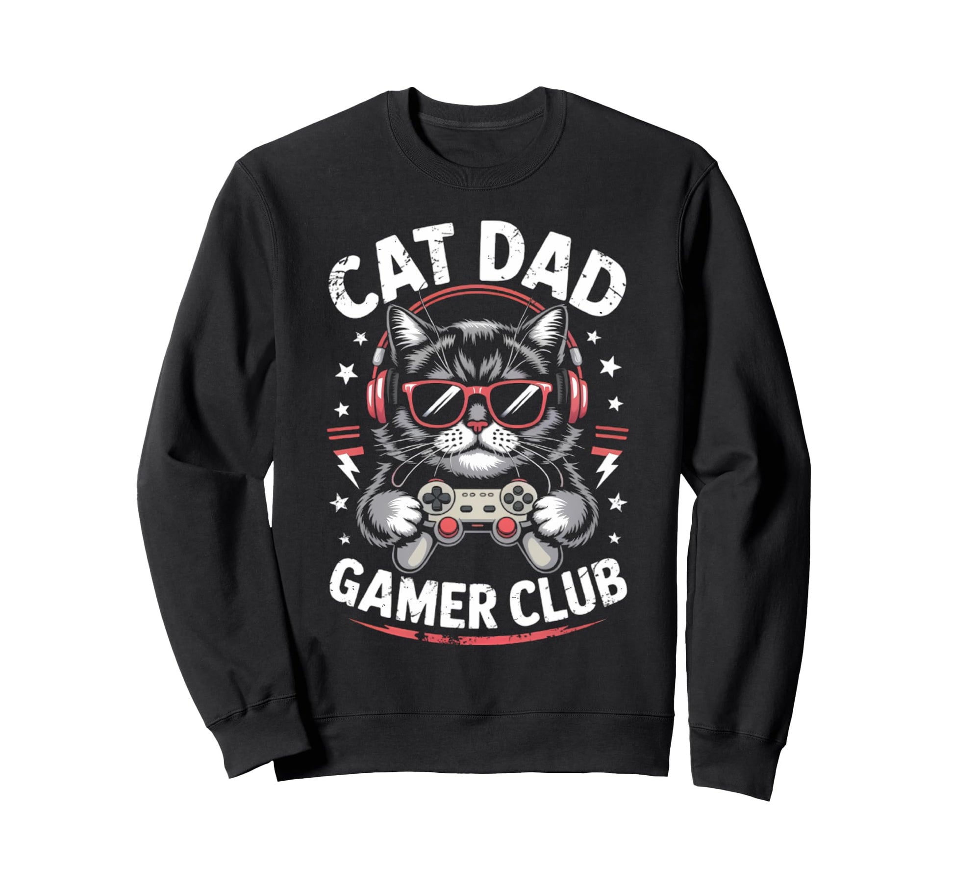 Funny Cat Dad Gamer Club Him Sweatshirt - Casual Everyday Wear Men Women - T-Shirt, Sweatshirt, Hoodie