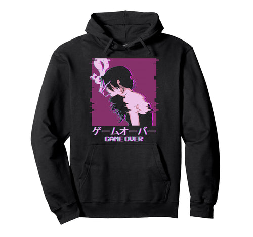 Japanese Vaporwave Sad Anime Game Over Hoodie - Trendy Graphic Men Women - T-Shirt, Sweatshirt, Hoodie