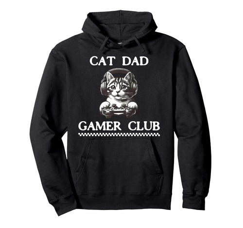 Cat Dad Gamer Club Funny Cat Lover Hoodie - Fun Novelty Design for Adults - T-Shirt, Sweatshirt, Hoodie