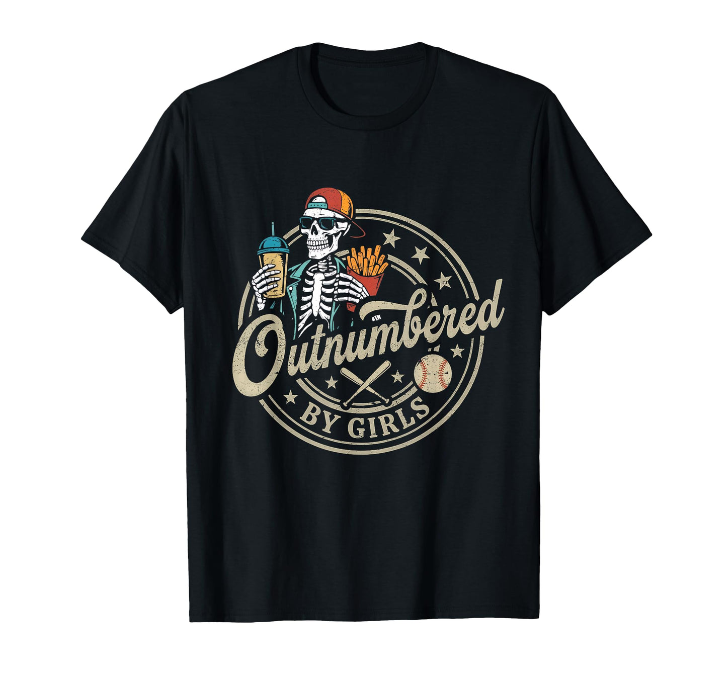 Outnumbered Funny Skeleton Dad Baseball T-Shirt - Unique Graphic Men Women - T-Shirt, Sweatshirt, Hoodie