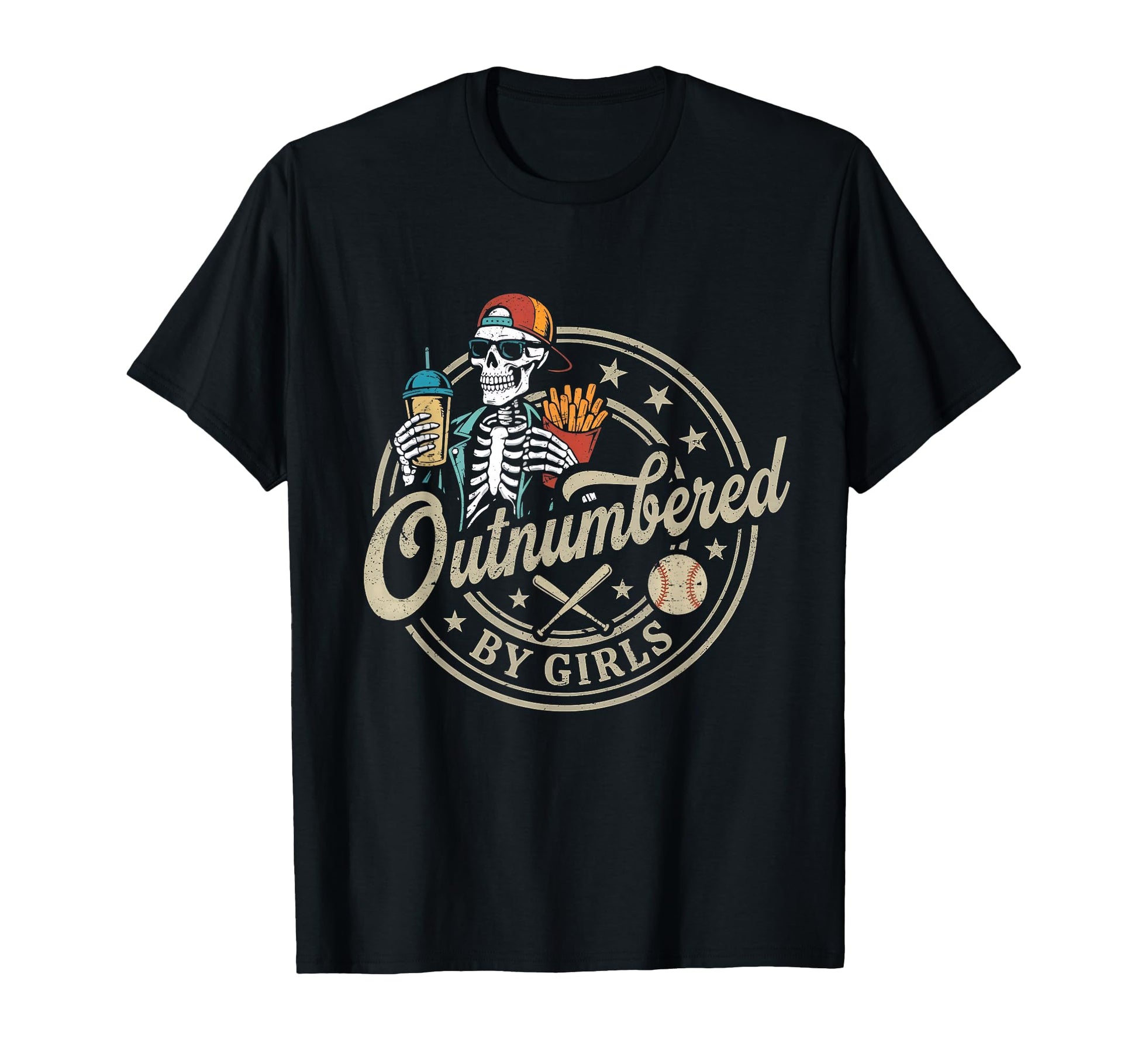 Outnumbered Funny Skeleton Dad Baseball T-Shirt - Unique Graphic Men Women - T-Shirt, Sweatshirt, Hoodie
