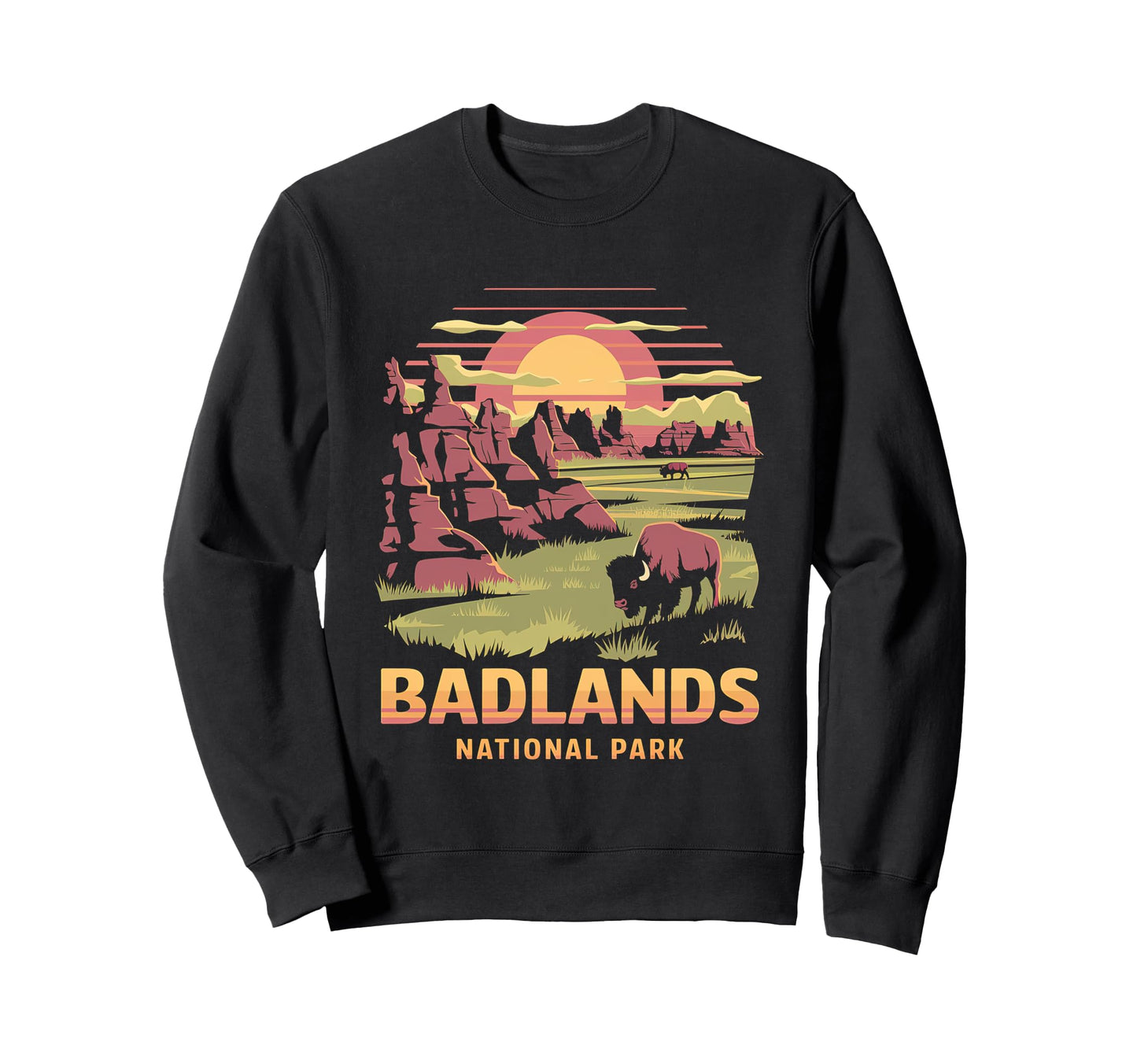 Badlands National Park Bison Sunset Sweatshirt - Custom Art Print Unisex - T-Shirt, Sweatshirt, Hoodie