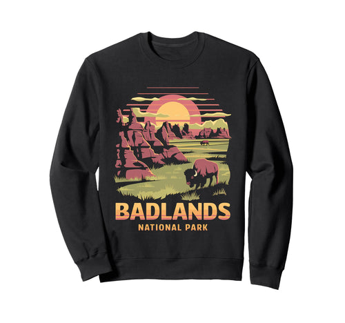 Badlands National Park Bison Sunset Sweatshirt - Custom Art Print Unisex - T-Shirt, Sweatshirt, Hoodie
