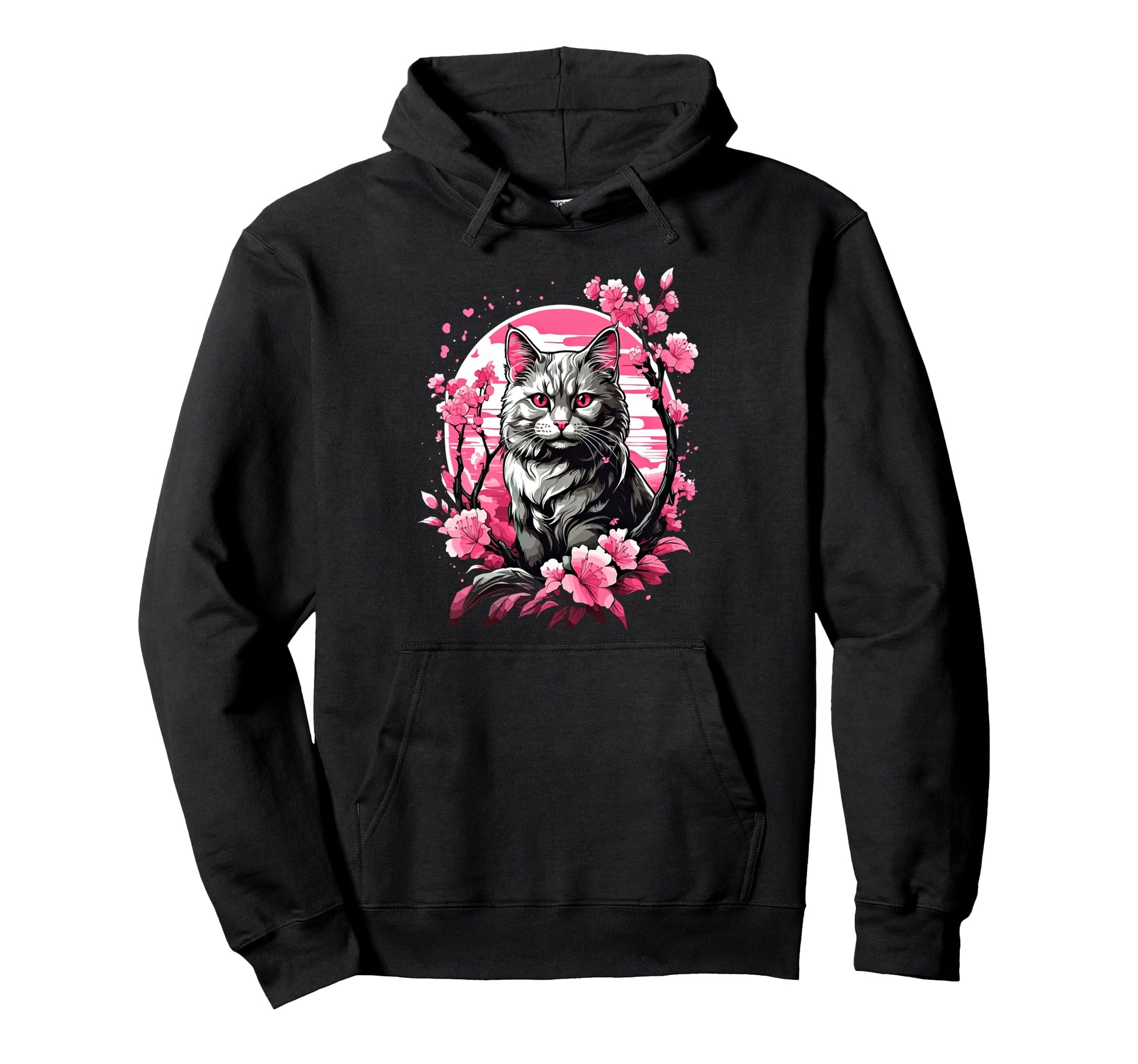 Anime Cat Japanese Aesthetic Hoodie - Casual Everyday Wear for Adults - T-Shirt, Sweatshirt, Hoodie