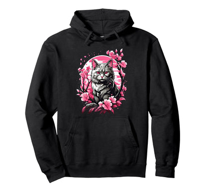 Anime Cat Japanese Aesthetic Hoodie - Casual Everyday Wear for Adults - T-Shirt, Sweatshirt, Hoodie