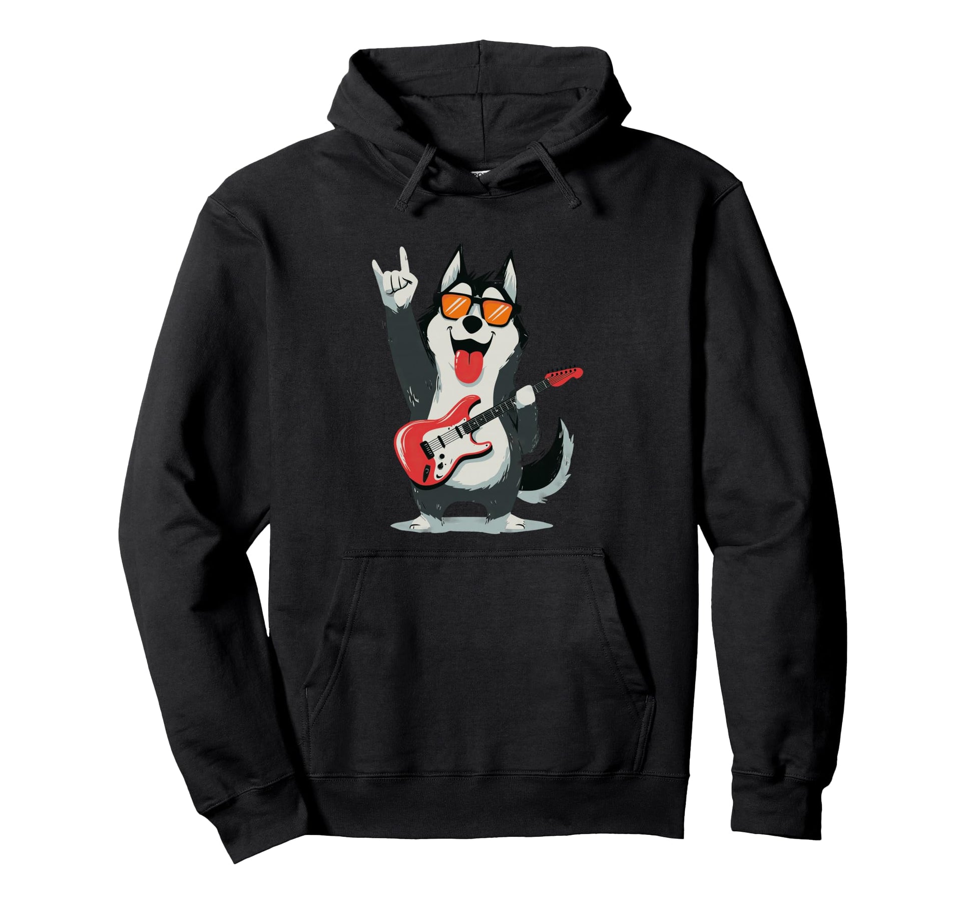 Funny Husky Dog Rock Music Guitar Player Hoodie - Custom Art Print Unisex - T-Shirt, Sweatshirt, Hoodie