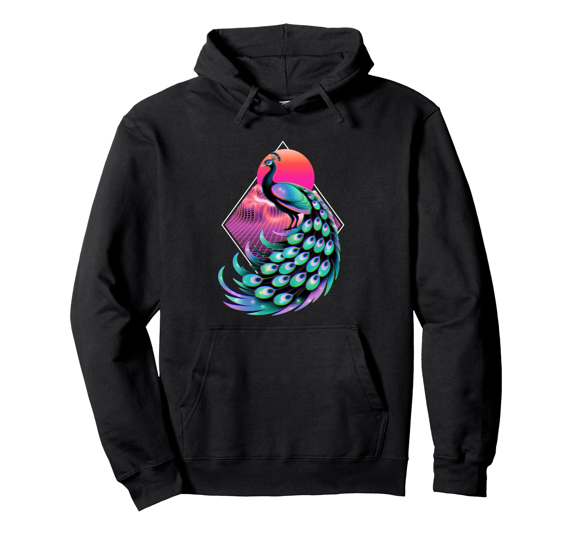 Peacock Feathers Royal Bird Vaporwave Hoodie - Trendy Graphic for Adults - T-Shirt, Sweatshirt, Hoodie