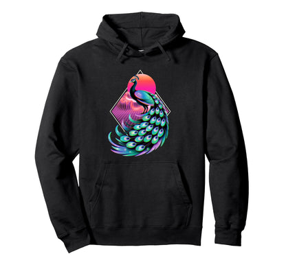 Peacock Feathers Royal Bird Vaporwave Hoodie - Trendy Graphic for Adults - T-Shirt, Sweatshirt, Hoodie