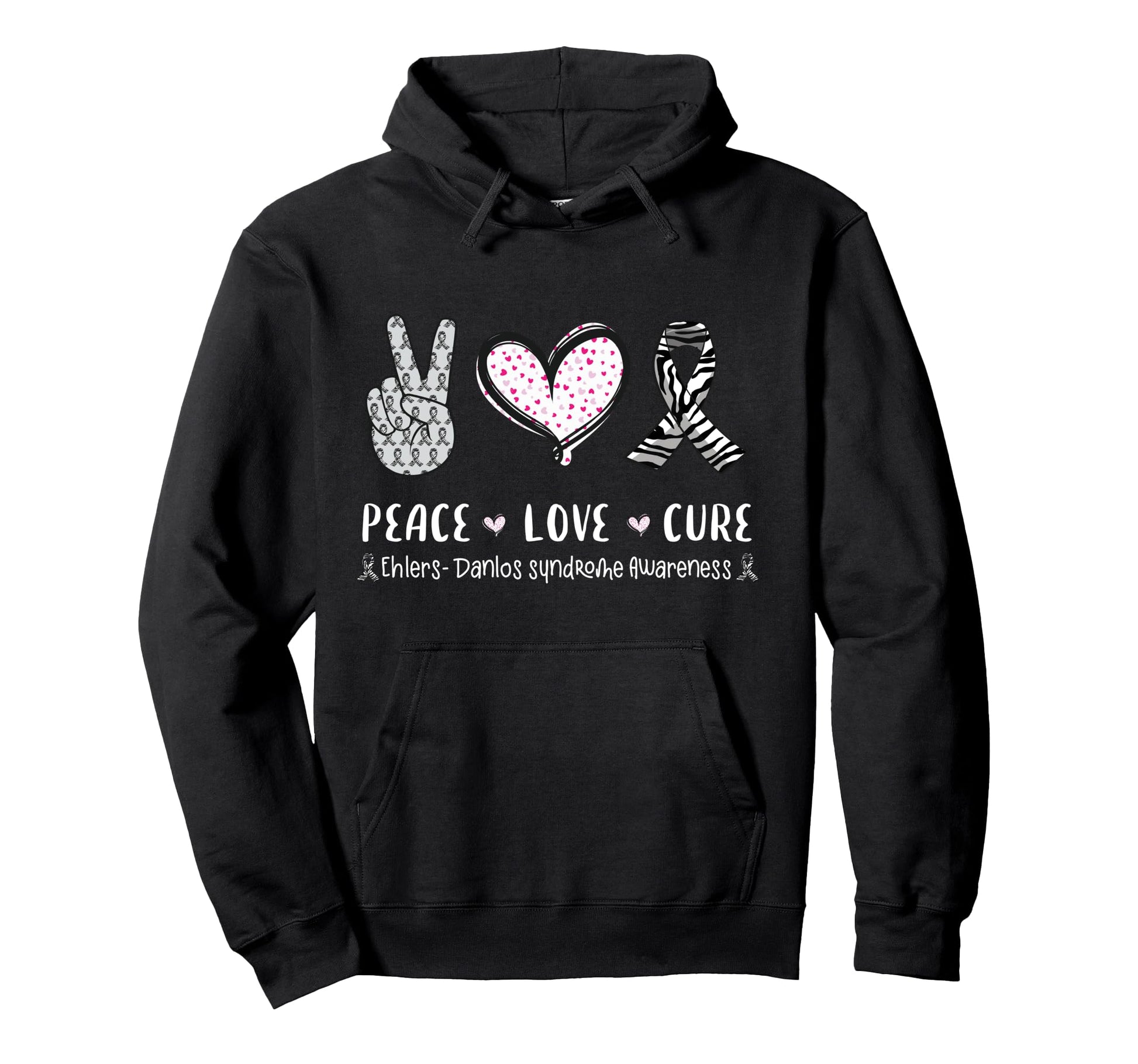 Peace Love Cure Ehlers Danlos Syndrome Hoodie - Fun Novelty Design Unisex - T-Shirt, Sweatshirt, Hoodie