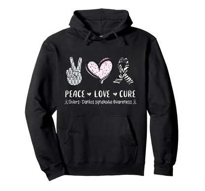 Peace Love Cure Ehlers Danlos Syndrome Hoodie - Fun Novelty Design Unisex - T-Shirt, Sweatshirt, Hoodie