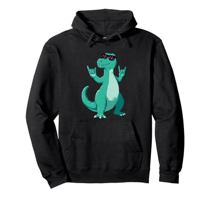 T Rex Dinosaur Double Rock Signs Hoodie - Fun Novelty Design for Adults - T-Shirt, Sweatshirt, Hoodie