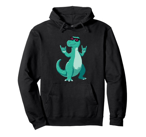 T Rex Dinosaur Double Rock Signs Hoodie - Fun Novelty Design for Adults - T-Shirt, Sweatshirt, Hoodie