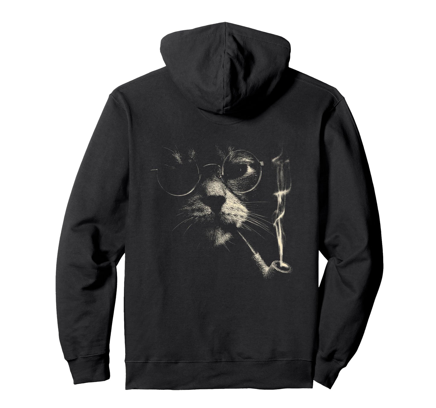 Cat Smoking Pipe Glasses Meme Grunge 90S Back Hoodie - Graphic Print Unisex - T-Shirt, Sweatshirt, Hoodie
