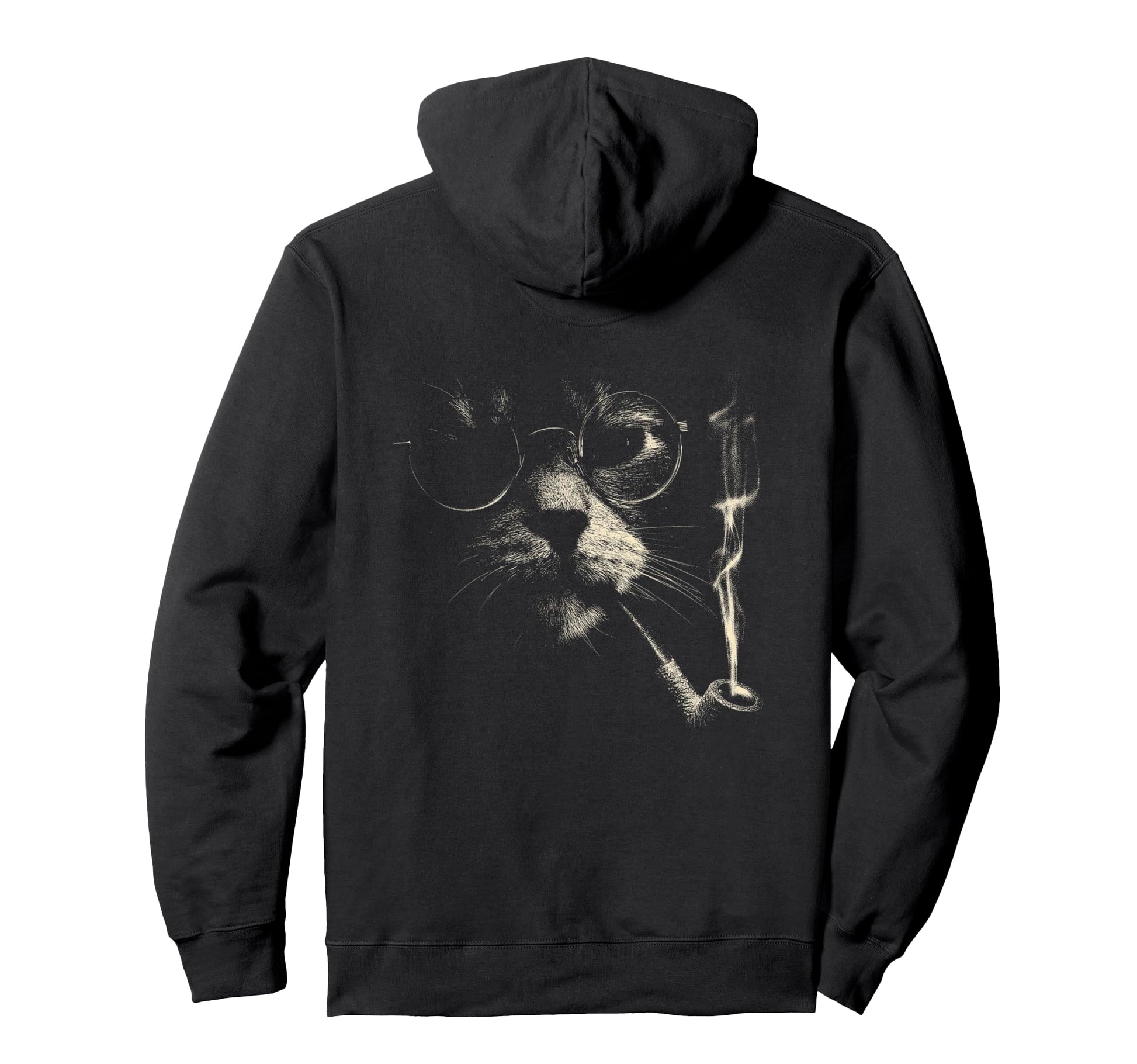 Cat Smoking Pipe Glasses Meme Grunge 90S Back Hoodie - Graphic Print Unisex - T-Shirt, Sweatshirt, Hoodie