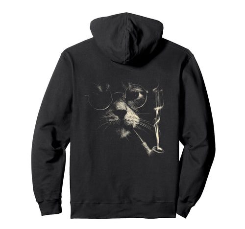 Cat Smoking Pipe Glasses Meme Grunge 90S Back Hoodie - Graphic Print Unisex - T-Shirt, Sweatshirt, Hoodie
