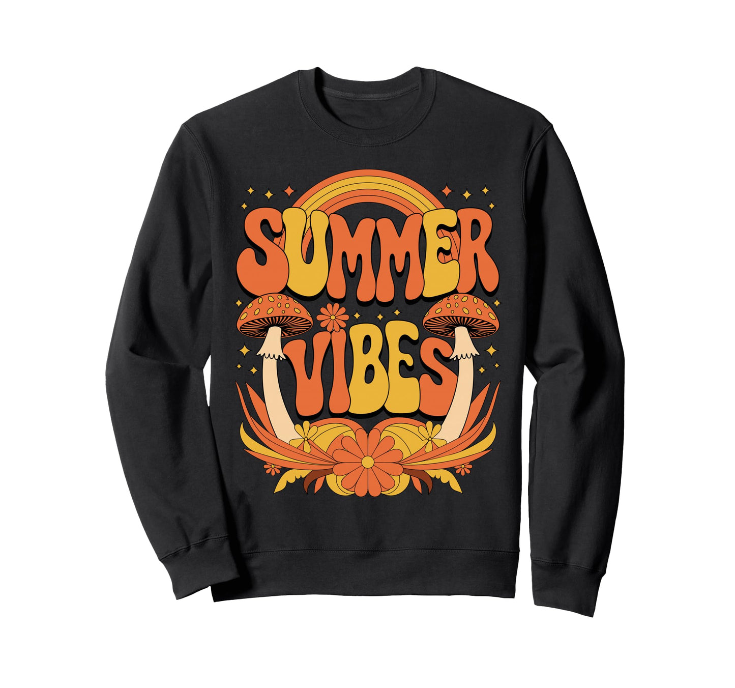 Summer Vibes Mushroom Hippie Sweatshirt - Custom Art Print Men Women - T-Shirt, Sweatshirt, Hoodie