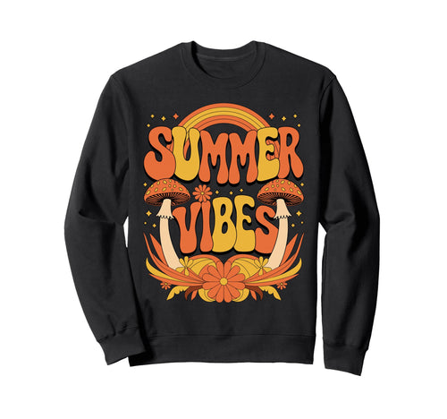 Summer Vibes Mushroom Hippie Sweatshirt - Custom Art Print Men Women - T-Shirt, Sweatshirt, Hoodie