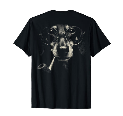 Dachshund Smoking Pipe Glasses Grunge T-Shirt - Novelty Apparel for Adults - T-Shirt, Sweatshirt, Hoodie