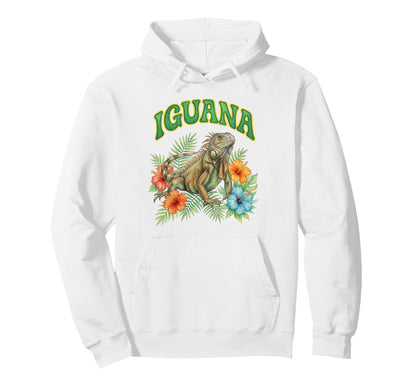 Iguana Groovy Floral Iguana Watercolor Hoodie - Aesthetic Graphic Unisex - T-Shirt, Sweatshirt, Hoodie