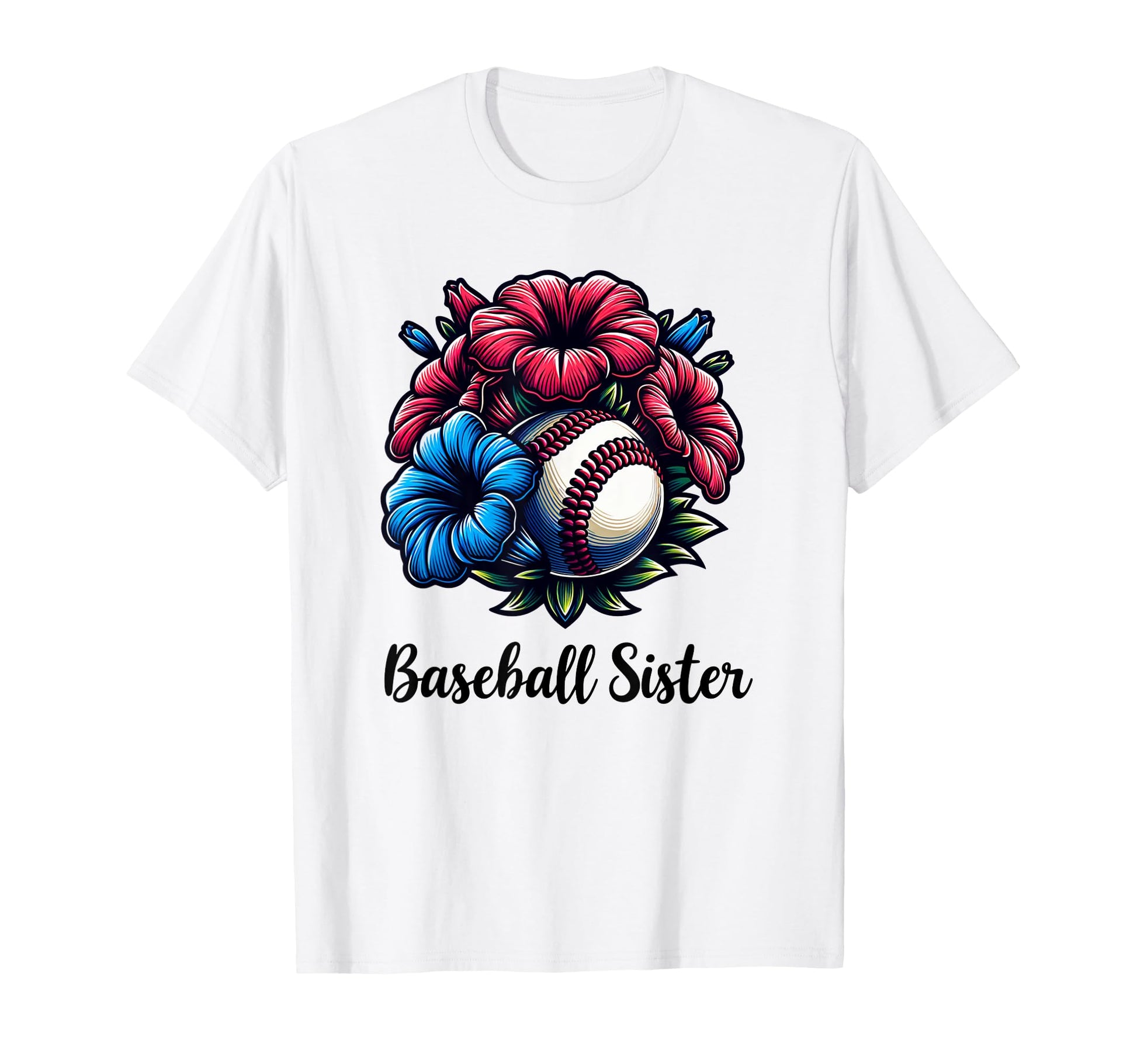 Baseball Sister Coquette Flowers Cheer T-Shirt - Graphic Print for Adults - T-Shirt, Sweatshirt, Hoodie
