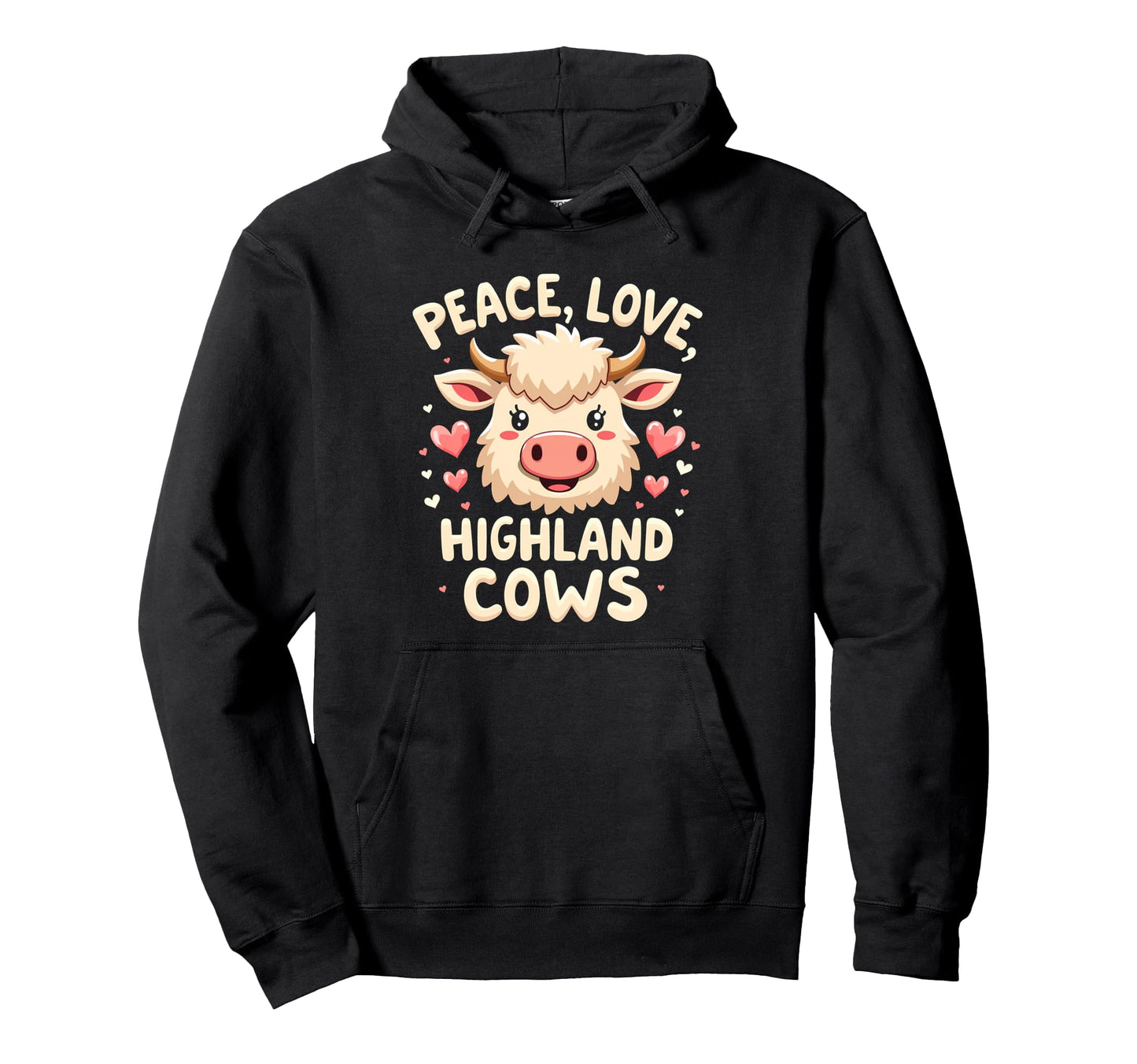 Highland Beef Cow Farmers Peace Love Hoodie - Unique Graphic for Adults - T-Shirt, Sweatshirt, Hoodie