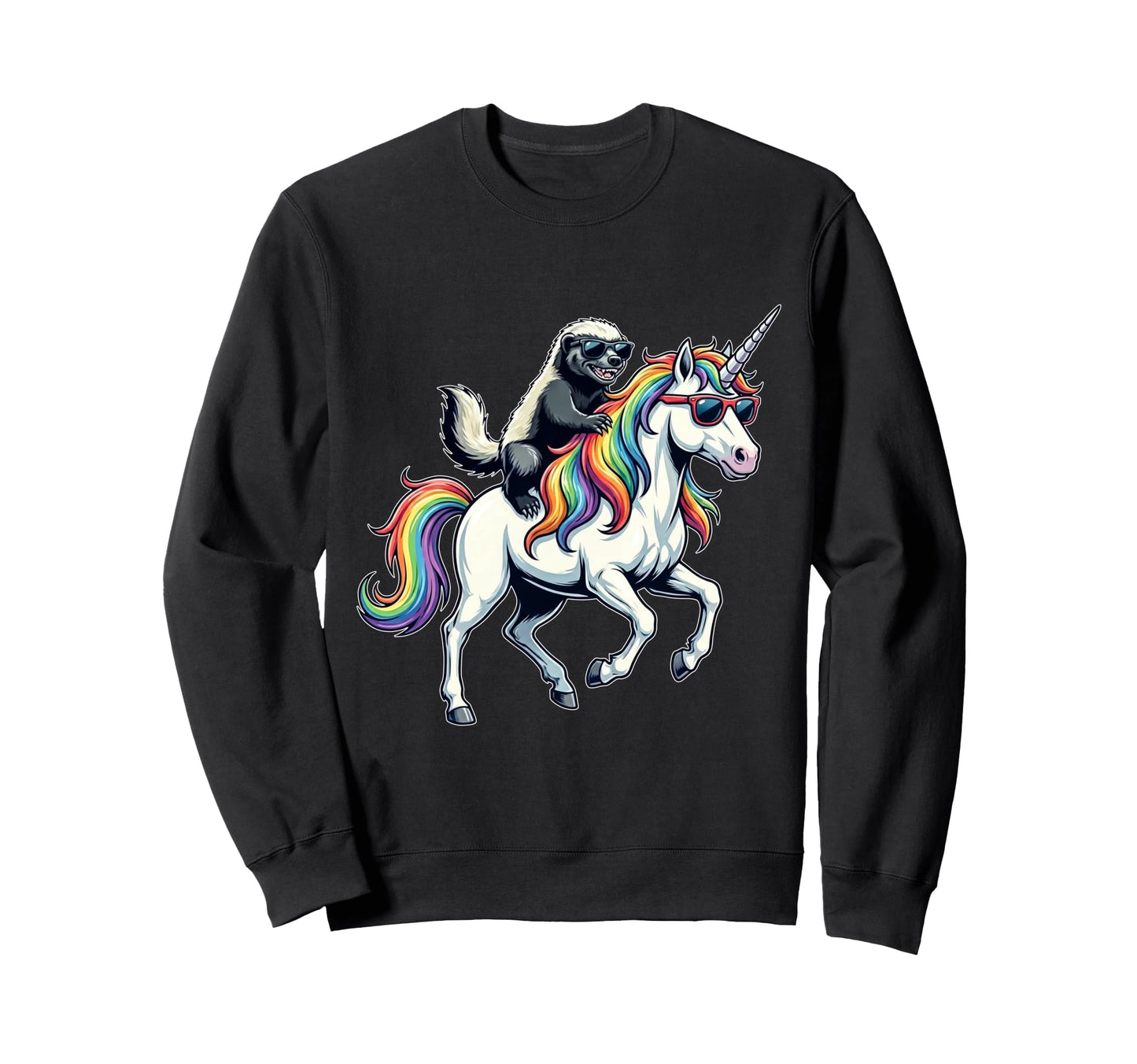 Funny Honey Badger Riding Unicorn Sweatshirt - Graphic Print for Adults - T-Shirt, Sweatshirt, Hoodie