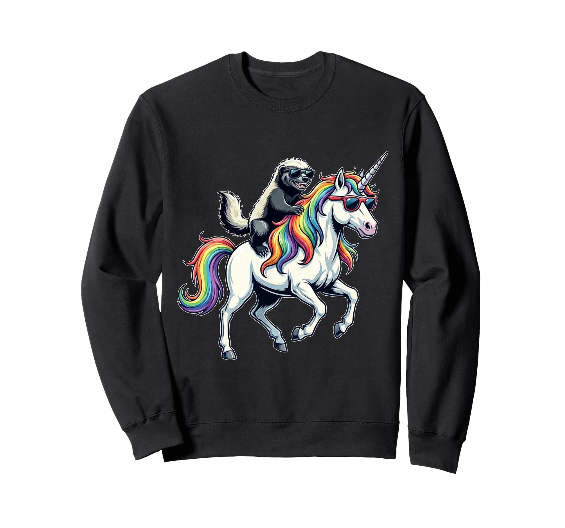 Funny Honey Badger Riding Unicorn Sweatshirt - Graphic Print for Adults - T-Shirt, Sweatshirt, Hoodie