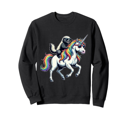 Funny Honey Badger Riding Unicorn Sweatshirt - Graphic Print for Adults - T-Shirt, Sweatshirt, Hoodie