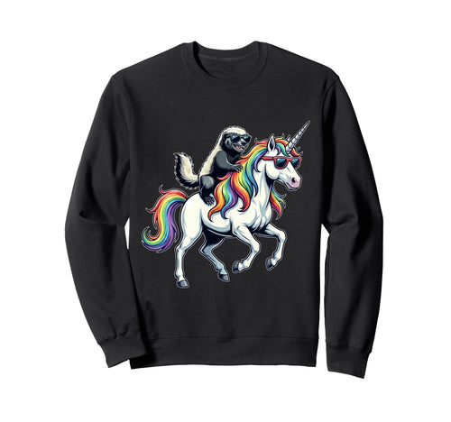 Funny Honey Badger Riding Unicorn Sweatshirt - Graphic Print for Adults - T-Shirt, Sweatshirt, Hoodie