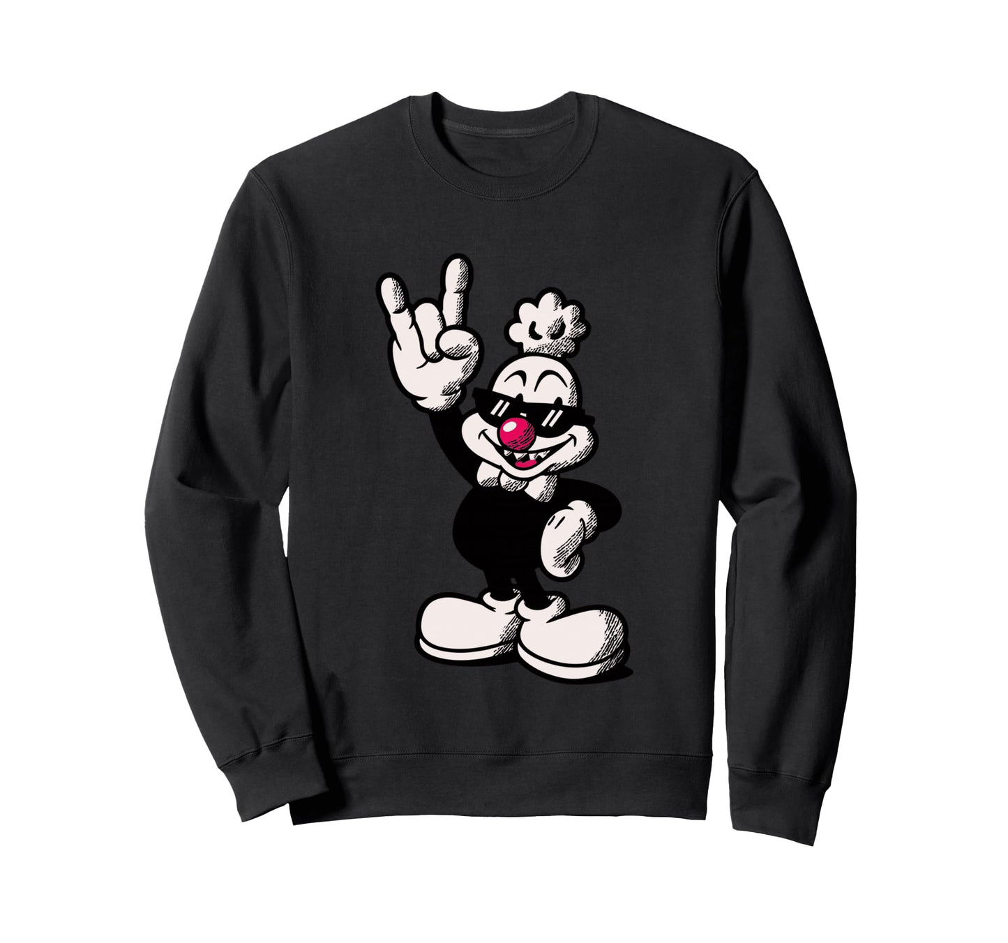 Cartoon Chicken Rooster Rock Hand Sweatshirt - Aesthetic Graphic Men Women - T-Shirt, Sweatshirt, Hoodie