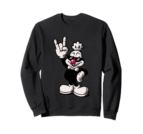 Cartoon Chicken Rooster Rock Hand Sweatshirt - Aesthetic Graphic Men Women - T-Shirt, Sweatshirt, Hoodie